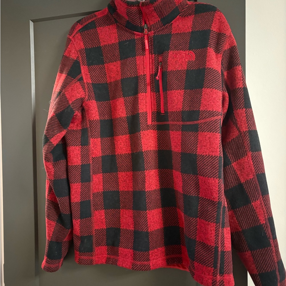 Red and Black Checkered Men's Fleece half zip